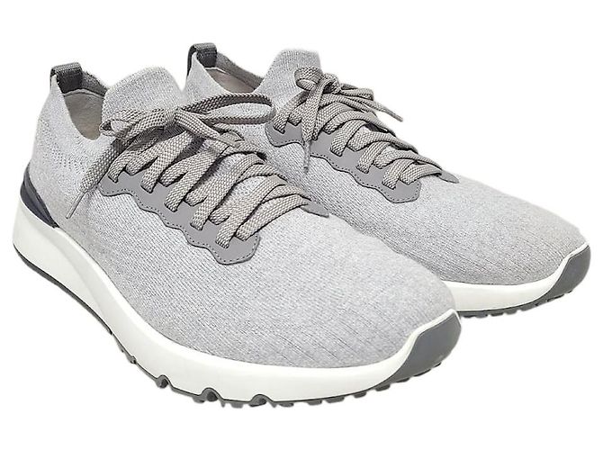 Brunello Cucinelli Graue Strick-Baumwoll-Runner-Sneaker Braun