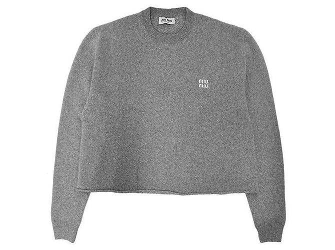 Miu Miu Logo Crop Strick grau Braun 