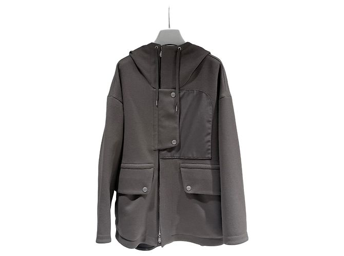 Hermès Giacca con cappuccio e zip in nylon Khaki Brown Marrone