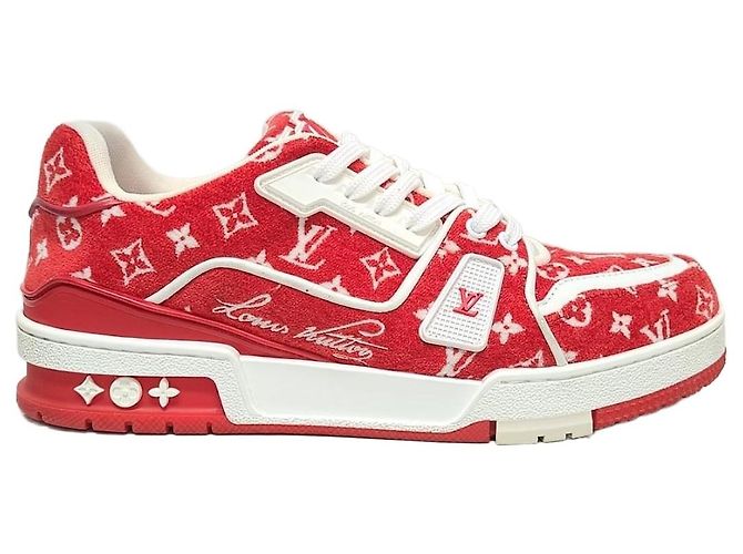 Louis Vuitton Red Monogram Velvet Trainer Sneaker Rot