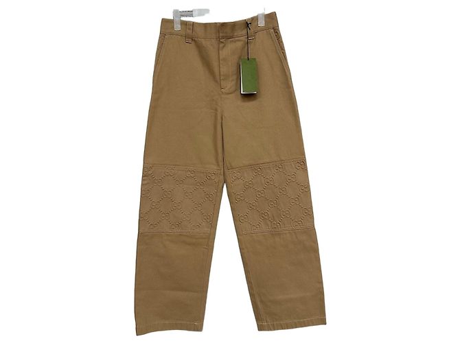 Gucci Pantaloni GG Supreme con inserto al ginocchio goffrato Marrone