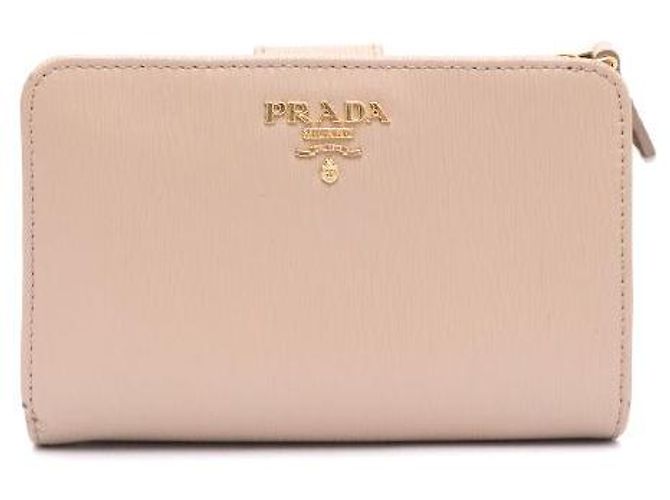 Prada Saffiano Gold Logo Bi-Fold Wallet Pink