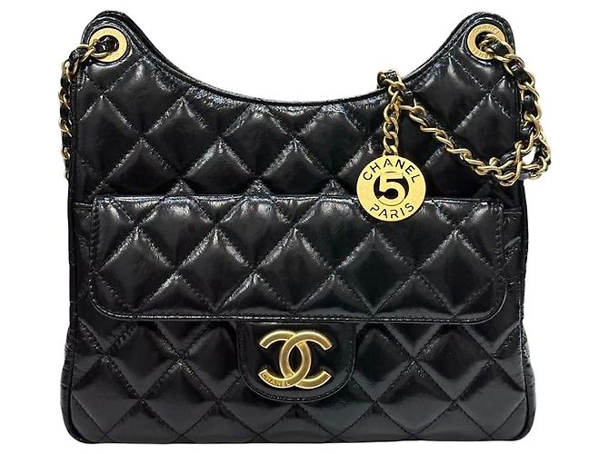 Chanel Borsa Hobo Nera Lucida Medium Nero