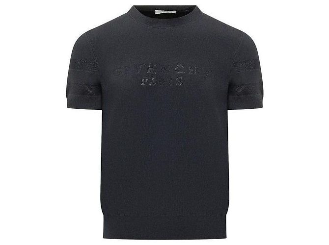 Givenchy Jacquard-Baumwollstrick-T-Shirt Blau