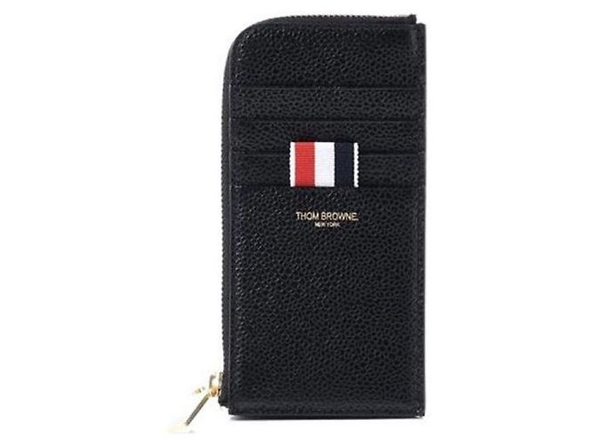 Thom Browne Portafoglio con mezza zip in pelle granulata Nero