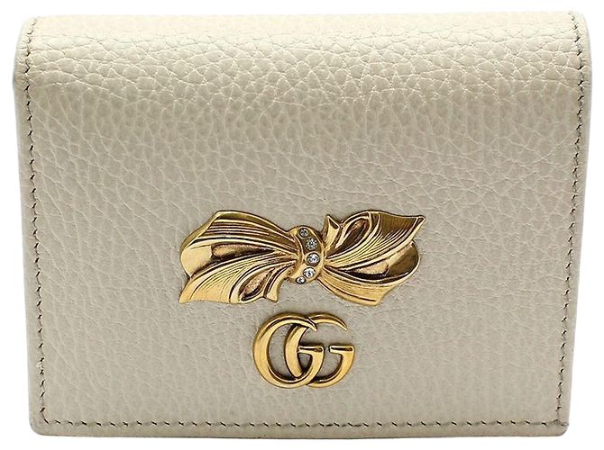 Gucci Gold-Plated Marmont Bow Wallet White