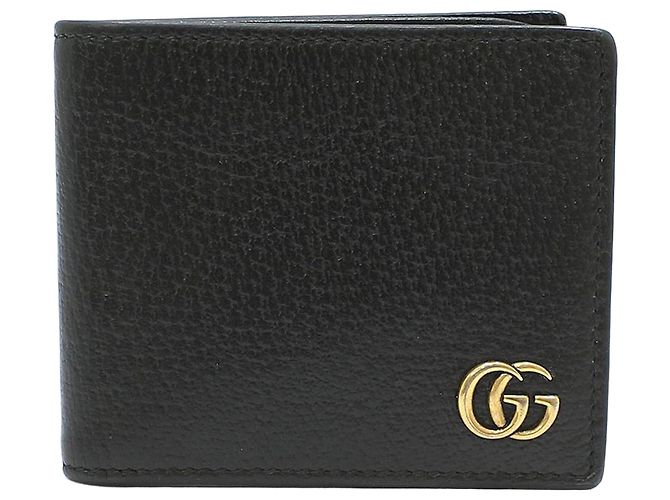 Gucci Black Leather GG Marmont Compact Wallet