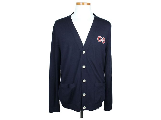 Gucci Strickjacke mit besticktem GG-Logo Navy Blau