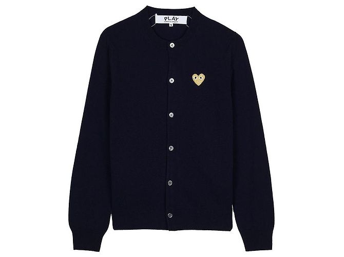 Comme Des Garcons Cardigan mit goldenem Herz-Patch Blau