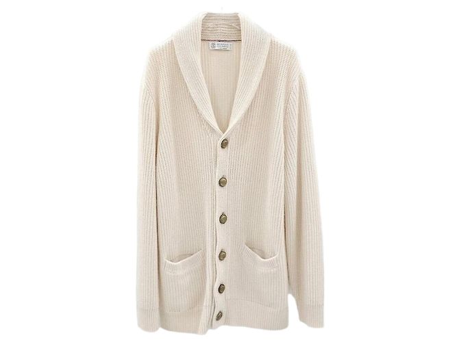 Brunello Cucinelli Beiger Kaschmir-Cardigan Weiß
