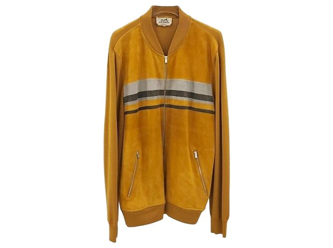 Hermès Suede Knit Zip-Up Jacket Orange