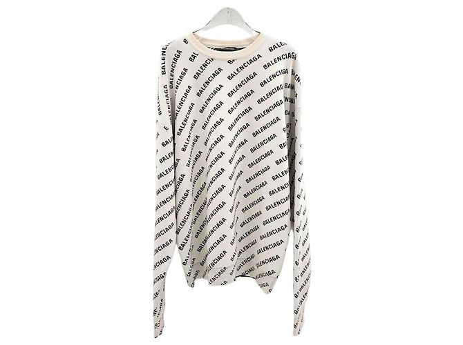 Balenciaga Rundstrick mit Logo-Allover-Print Silber