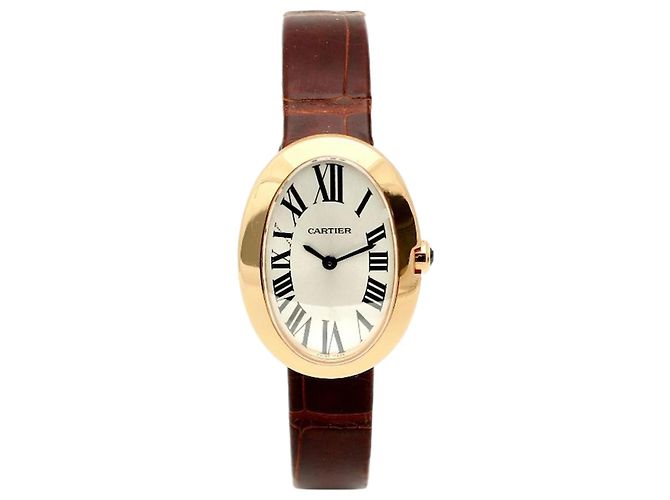 Cartier Relógio pequeno com pulseira de couro cor de ouro rosa Marrom