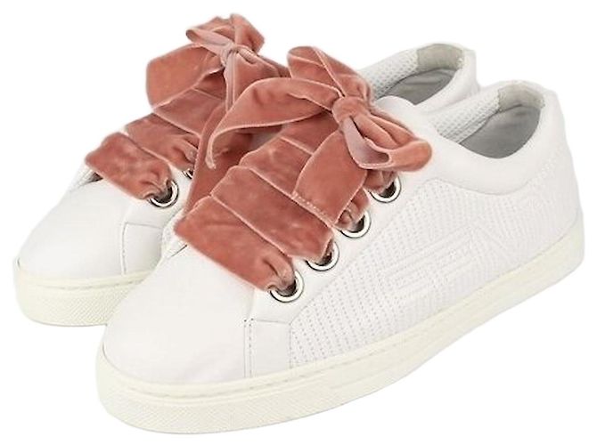 Fendi Steppled Leder-Sneaker Weiß