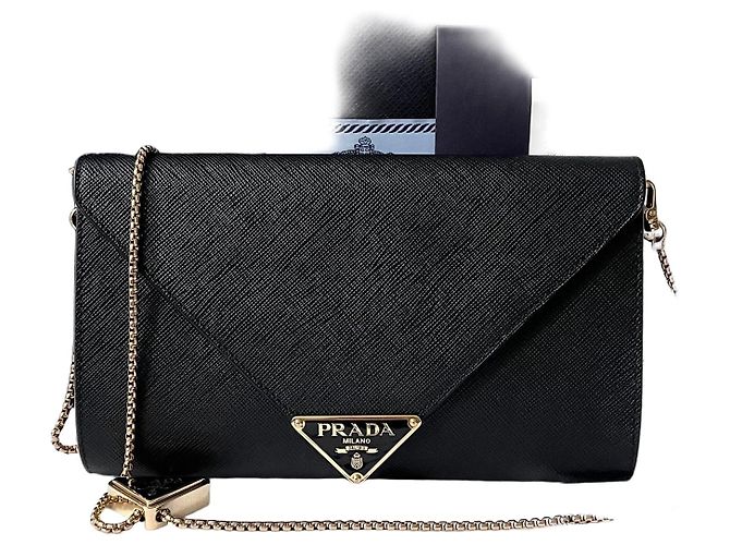 Prada Mini borsa a tracolla Saffiano Chain Nera Nero