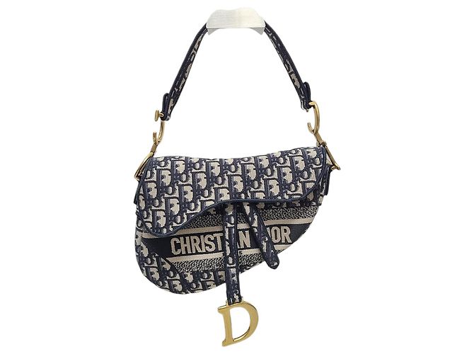 Dior Alça de bolsa saddle em jacquard azul com bordados oblíquos