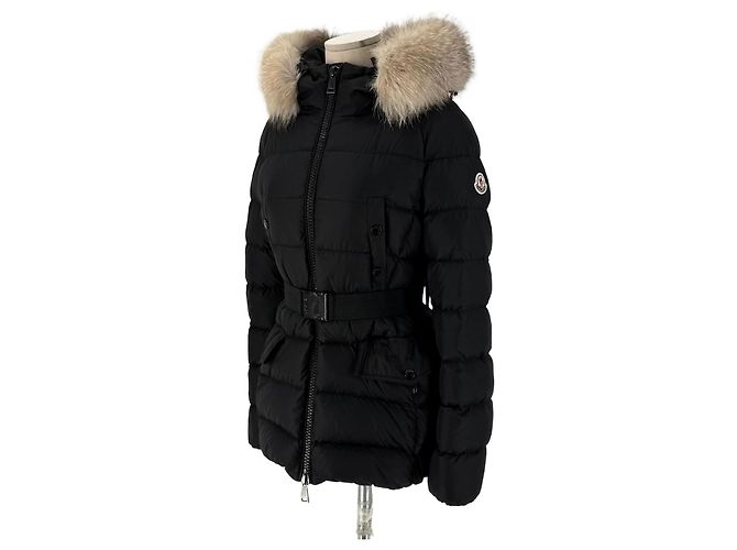 Jaqueta curta acolchoada feminina Moncler Clion com pele de raposa Prata