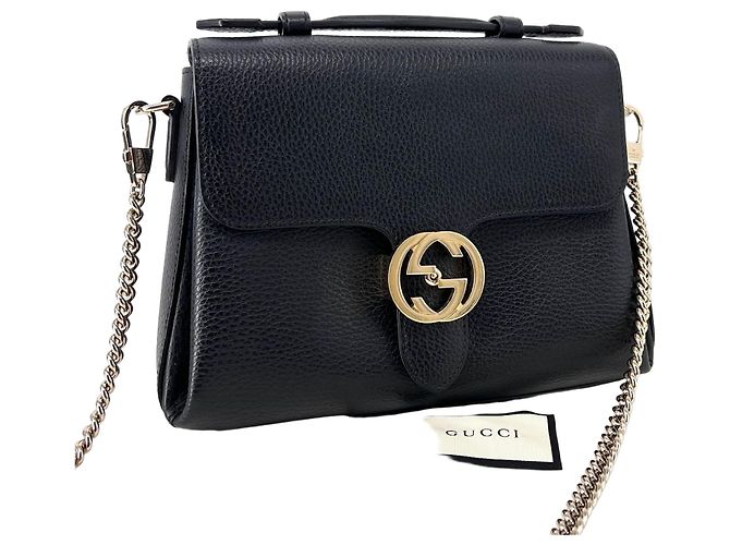 Gucci Interlocking Top Handle Chain Small Shoulder Bag Black