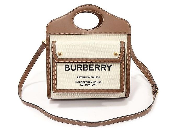 Burberry Mini Tote de bolso em lona de dois tons e couro marrom malte natural