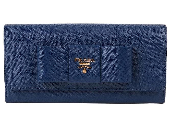 Prada Saffiano Blue Ribbon Long Wallet