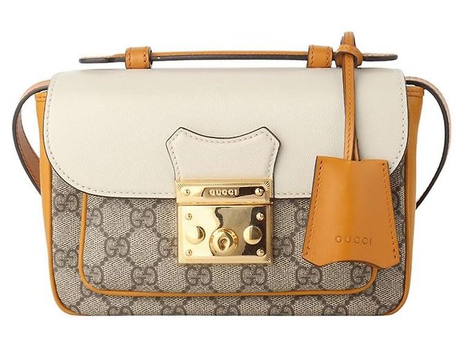 Gucci Mini borsa a tracolla con manico GG Supreme Padlock Marrone