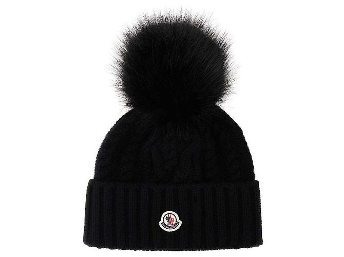 Moncler Gorro de cashmere com pompom de pele de raposa Multicor