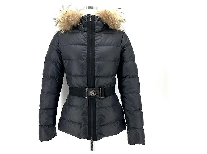 Moncler Angres Belt Fur Short Down Jacket Black