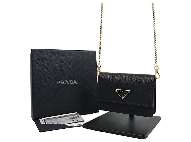 Prada Saffiano Chain Card Case Silvery