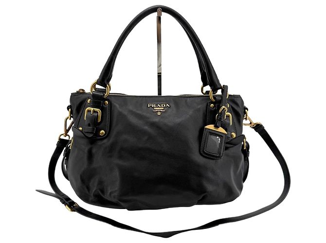 Prada Borsa Tote e Borsa a Spalla in vitello morbido Nero