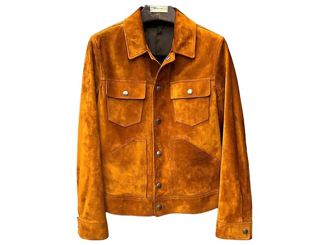 Tom Ford Cashmere Suede Leather Trucker Jacket Orange