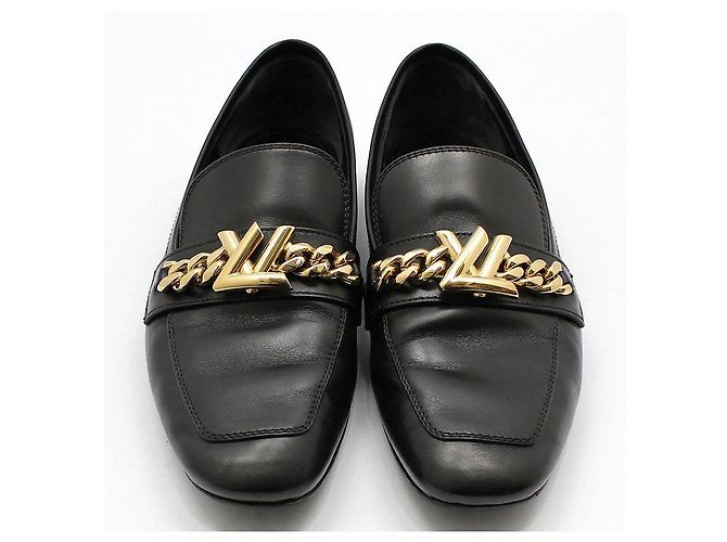 Louis Vuitton Mocassin plat LV Gold Upper Case noir