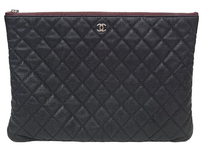 Chanel Clutch Classic Large in Caviar Nero Argentato con Chip Interno