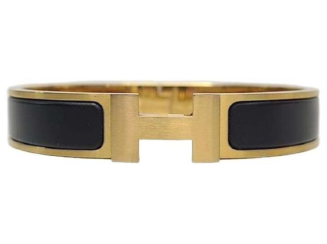Hermès Black Gold Plated Click Armband Schwarz 