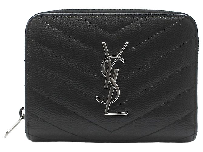 Saint Laurent Black Matelassé Monogram Compact Silver Wallet