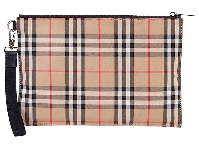 Burberry Vintage Check Fabric Strap Clutch Bag Brown