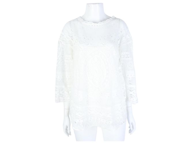 Chloé Chloe Spitzenbluse mit langen Ärmeln Weiß 