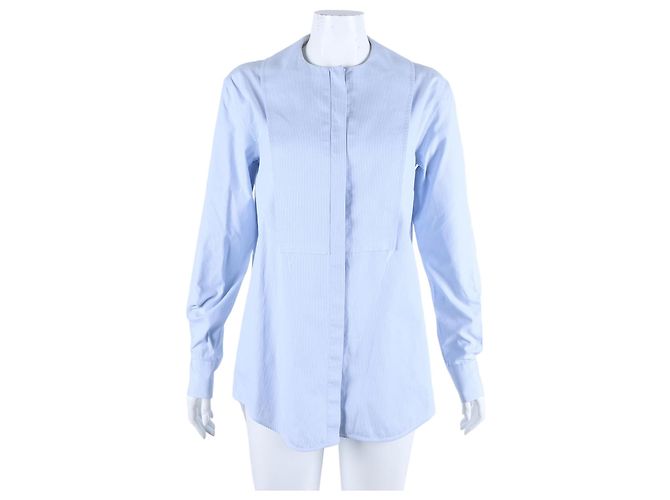 16 Céline Celine Gestreiftes Langarmhemd Blau 