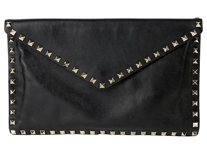 Valentino Rockstud Clutch aus schwarzem Leder