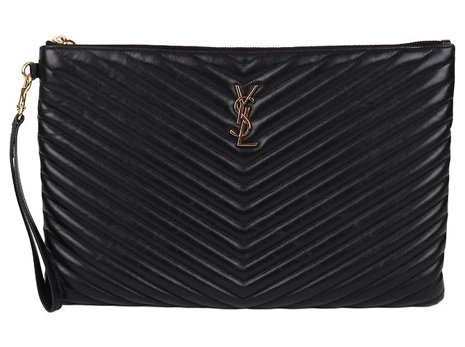 Saint Laurent Bolso de mano con correa ancha acolchado Negro