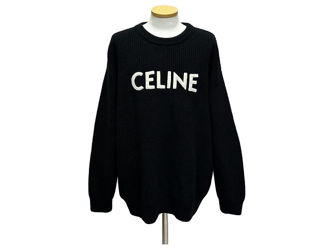 Céline Logo Embroidered Oversized Wool Knit Silvery