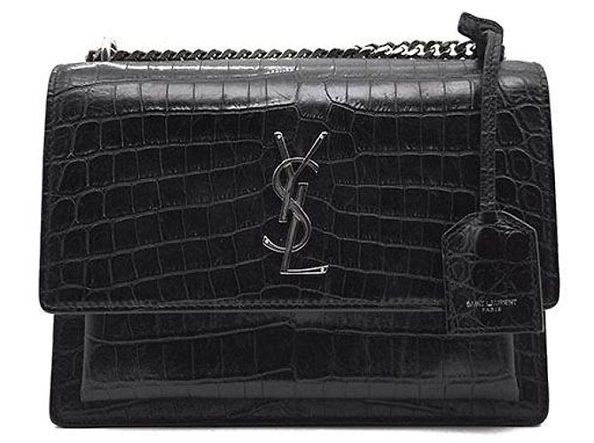 Saint Laurent Bolsa Crocodile Sunset Medium Preto