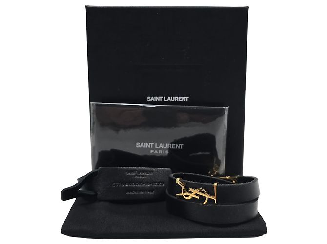 Saint Laurent Pulseira Monogram Double Wrap Preto