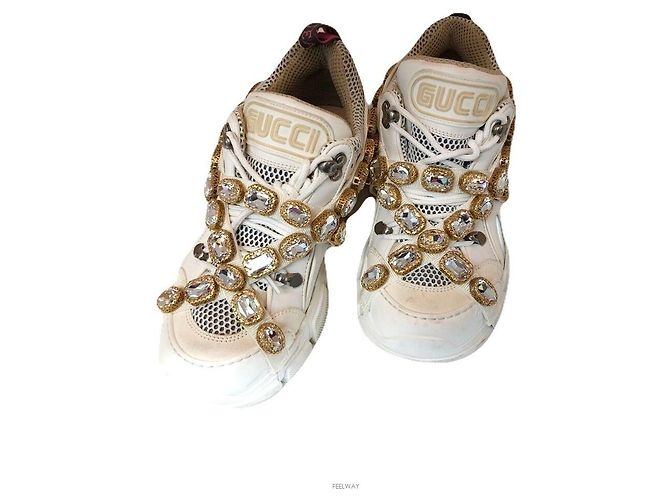 Gucci Baskets Flash Track Crystal Blanc