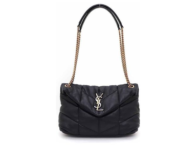 Saint Laurent Bolsa de ombro e transversal Lulu Puffer em pele de cordeiro acolchoada com corrente pequena Preto