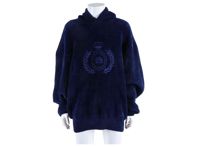 Balenciaga Langarm-Strickkapuzenpullover Blau