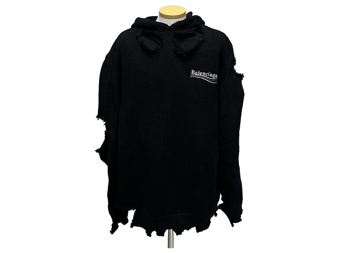 Balenciaga Distressed Strick-Hoodie Political Campaign (Größe Silber