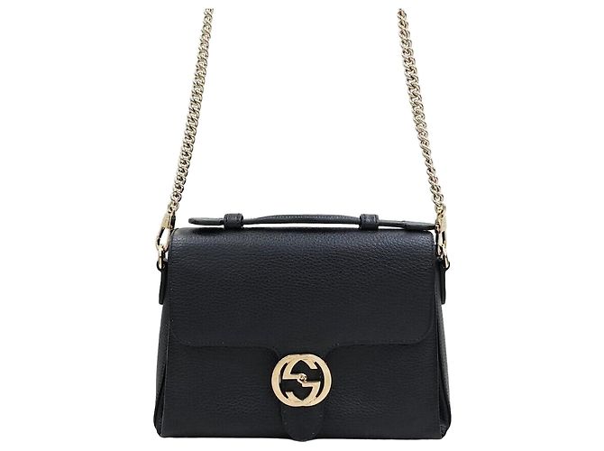 Gucci Interlocking Top Handle Leder Schultertasche mit Kette Schwarz