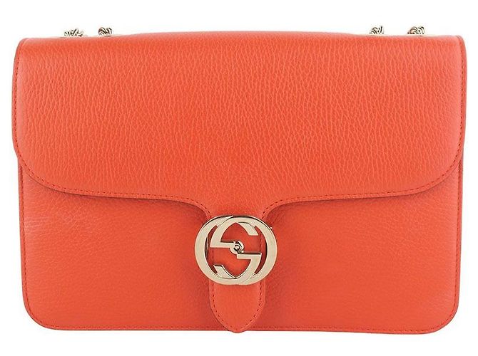 Gucci Bolsa de Alça de Corrente Interlocking GG Medium (Receipt) Laranja