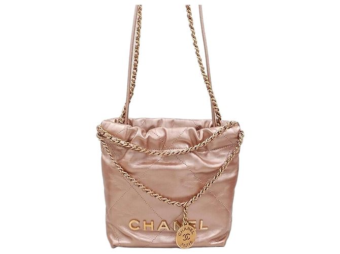 Chanel Nova Mini Bolsa de Corrente Rosa Ouro Chip Interno Multicor
