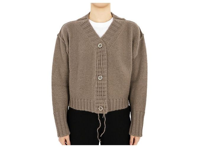 Cardigan curto de lã com decote em V para mulher Acne Studios (Mood Brown) DLD Marrom
